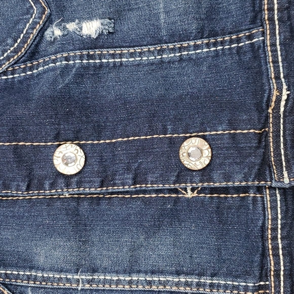 Amethyst Cropped Dark Wash Distressed Jean Jacket - Picture 2 of 5